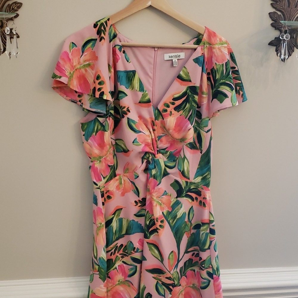 Kensie Pink Flutter Sleeve V-Neck Sundress